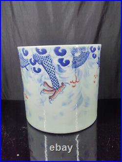 Chinese Blue&White Porcelain HandPainted Dragon PatternBrush Pot 16564