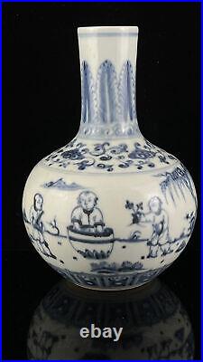 Chinese Blue&White Porcelain HandPainted Exquisite Figure Vase 18972