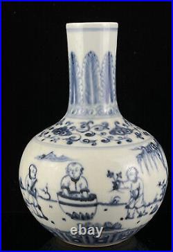 Chinese Blue&White Porcelain HandPainted Exquisite Figure Vase 18972