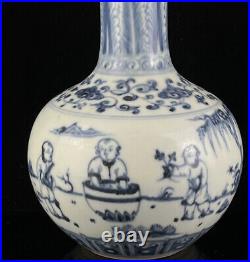 Chinese Blue&White Porcelain HandPainted Exquisite Figure Vase 18972