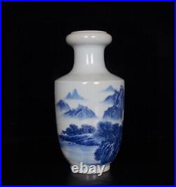 Chinese Blue&White Porcelain HandPainted Exquisite Landscape Vase 16350