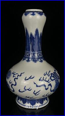 Chinese Blue&White Porcelain HandPainted Exquisite Lion Vase 17034