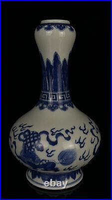 Chinese Blue&White Porcelain HandPainted Exquisite Lion Vase 17034