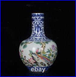 Chinese Blue&White Porcelain HandPainted Flower&Birds Vase 15430