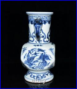 Chinese Blue&White Porcelain HandPainted Phoenix Pattern Binaural Vase 11808