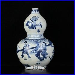 Chinese Blue&White Porcelain Hand Painted Character Story Gourd Vase 20303