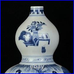 Chinese Blue&White Porcelain Hand Painted Character Story Gourd Vase 20303