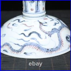 Chinese Blue&White Porcelain Hand Painted Dragon Pattern High Foot Bowl 95127