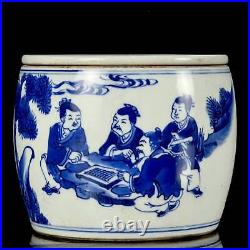Chinese Blue&White Porcelain Hand Painted Exquisite Figure Story Cricket Jar 245
