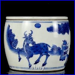 Chinese Blue&White Porcelain Hand Painted Exquisite Figure Story Cricket Jar 245
