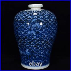 Chinese Blue&White Porcelain Handmade Exquisite Fish Pattern Vases 3245