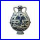 Chinese Blue White Porcelain Oriental Phoenix Round Shape Flat Vase ws3045
