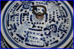 Chinese Blue & White Porcelain Pottery Lidded Spice Jar Bowl-Patterns