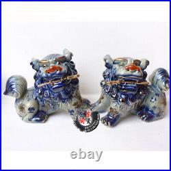 Chinese Blue White Porcelain Regius Fengshui Foo Fu Dog Guardion Door Lion Pair