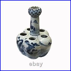 Chinese Blue White Porcelain Scenery Garlic Head Shape Vase ws2568