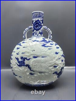 Chinese Blue&White Porcelain carved Exquisite Dragon Pattern Vases 17051