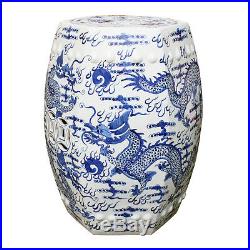 Chinese Blue and White Porcelain Garden Stool Hexagonal Dragon Motif 18