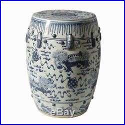 Chinese Blue and White Porcelain Garden Stool Round Foo Dog Lion Motif 18