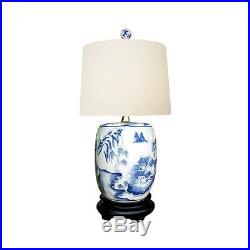 Chinese Blue and White Porcelain Mini Garden Stool Blue Willow Table Lamp 17.5