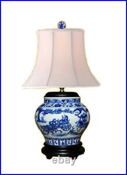 Chinese Blue and White Porcelain Round Vase Immortal on Chariot Table Lamp 23.5