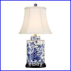 Chinese Blue and White Porcelain Tea Caddy Jar Bird Floral Motif Table Lamp 21