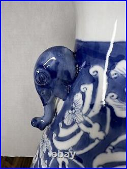 Chinese Blue and White Porcelain Vase Elephants 20 H