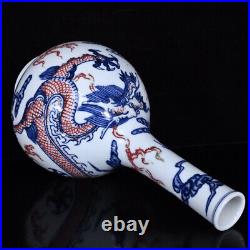 Chinese Blue&white Porcelain HandPainted Exquisite Dragon Pattern Vase 19450