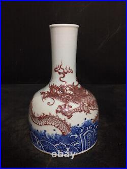 Chinese Blue&white Porcelain HandPainted Exquisite Dragon Pattern Vase 20970