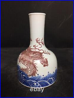 Chinese Blue&white Porcelain HandPainted Exquisite Dragon Pattern Vase 20970