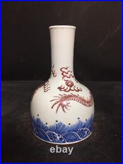 Chinese Blue&white Porcelain HandPainted Exquisite Dragon Pattern Vase 20970