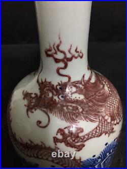 Chinese Blue&white Porcelain HandPainted Exquisite Dragon Pattern Vase 20970