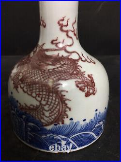 Chinese Blue&white Porcelain HandPainted Exquisite Dragon Pattern Vase 20970