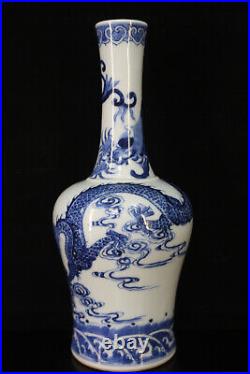 Chinese Blue&white Porcelain HandPainted Exquisite Dragon Pattern Vase 22809