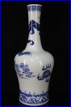 Chinese Blue&white Porcelain HandPainted Exquisite Dragon Pattern Vase 22809