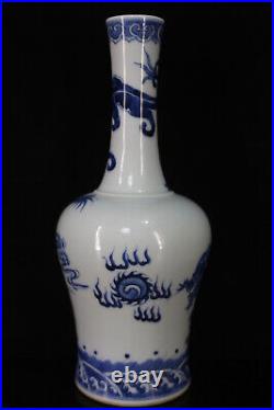 Chinese Blue&white Porcelain HandPainted Exquisite Dragon Pattern Vase 22809