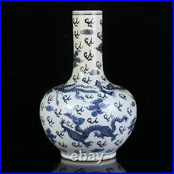 Chinese Blue&white Porcelain HandPainted Exquisite Dragon&Phoenix Vase 19646