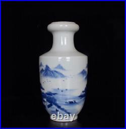 Chinese Blue&white Porcelain HandPainted Exquisite Landscape Vase 20613