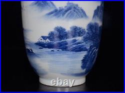 Chinese Blue&white Porcelain HandPainted Exquisite Landscape Vase 20613