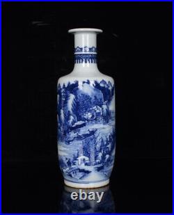 Chinese Blue&white Porcelain HandPainted Exquisite Landscape Vase 20619