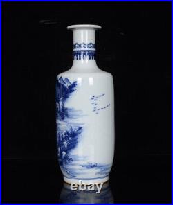 Chinese Blue&white Porcelain HandPainted Exquisite Landscape Vase 20619