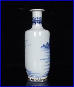 Chinese Blue&white Porcelain HandPainted Exquisite Landscape Vase 20619