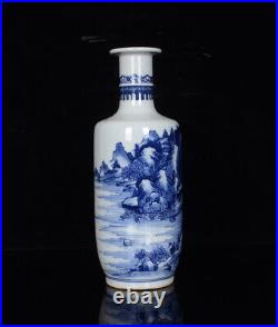 Chinese Blue&white Porcelain HandPainted Exquisite Landscape Vase 20619