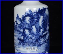 Chinese Blue&white Porcelain HandPainted Exquisite Landscape Vase 20619