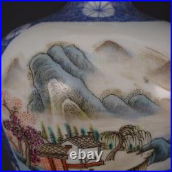 Chinese Blue&white Porcelain HandPainted Exquisite Landscape Vase 21338