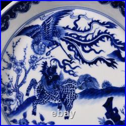 Chinese Blue&white Porcelain HandPainted Kylin Phoenix Brush Washer 20170