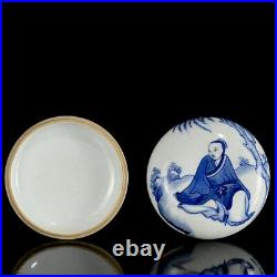 Chinese Blue&white Porcelain Handmade Exquisite Figure Powder Box 17960