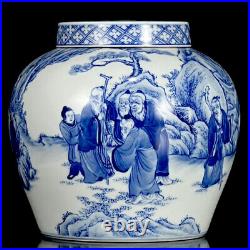 Chinese Blue&white Porcelain Handmade Exquisite Figures Pattern Pots 12670