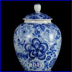 Chinese Blue&white Porcelain Handmade Exquisite Flowers&Plants Cover Pot 10256