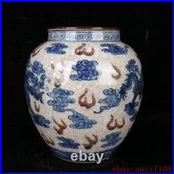Chinese Blue white glaze Porcelain Antique Original Antique Dragon jar