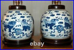 Chinese GINGER JAR LAMPS Foo Dogs Blue & White Porcelain One or Pair Qilin 